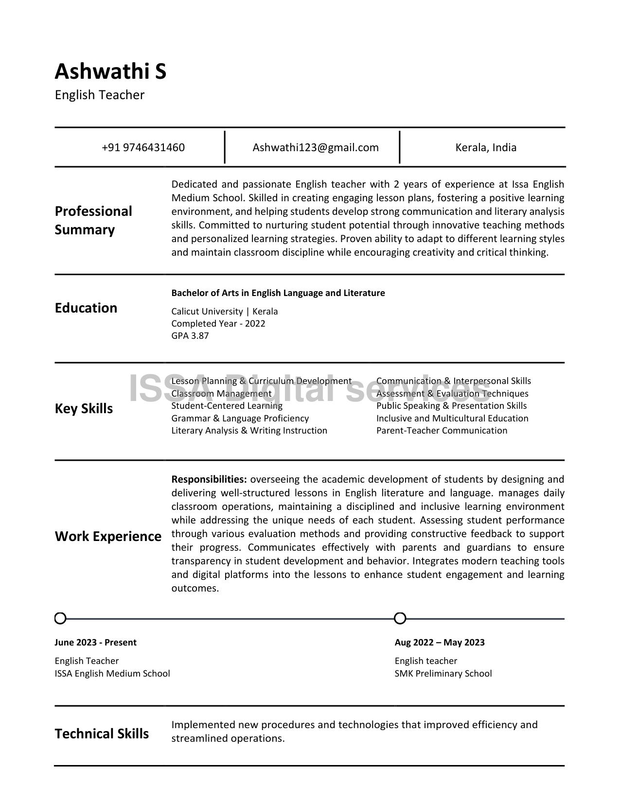 ATS-friendly CV Sample Design